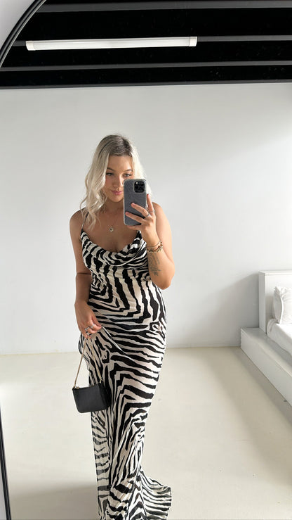 cowl neck zebra print dress