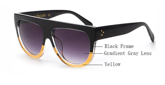 Amaro Flat Top Gradient Sunglasses-Grey Lens / Black Yellow Frame