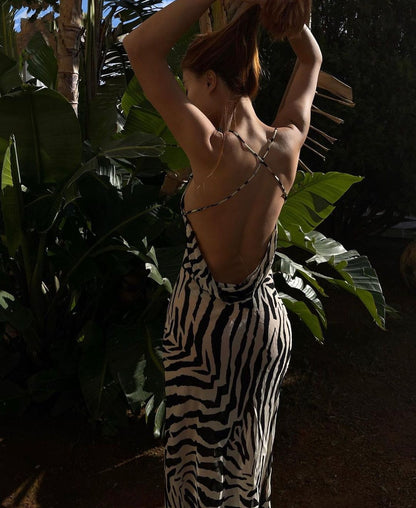 backless zebra print dress