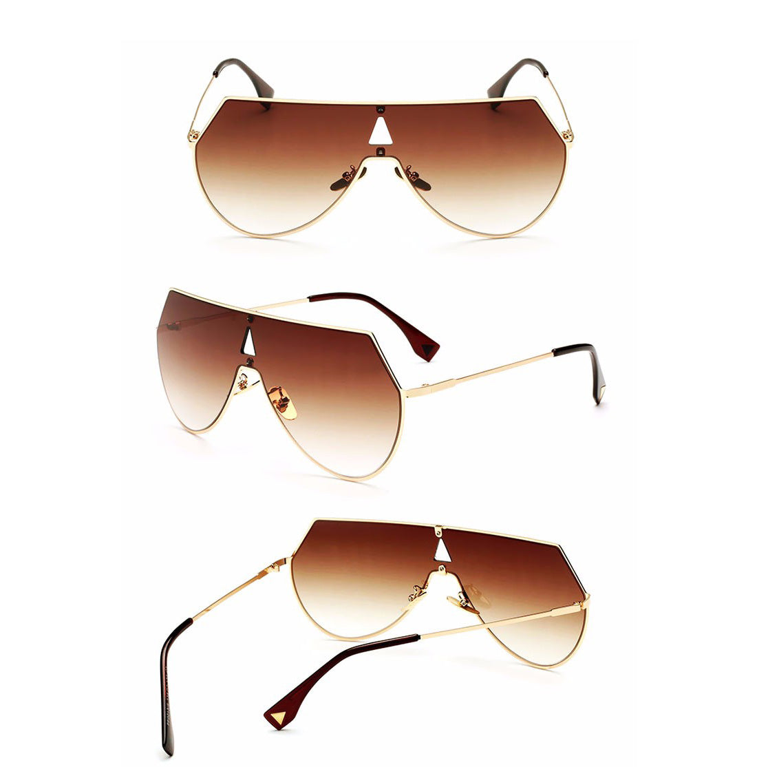 Mari Fashion Aviator Glasses-brown-gold