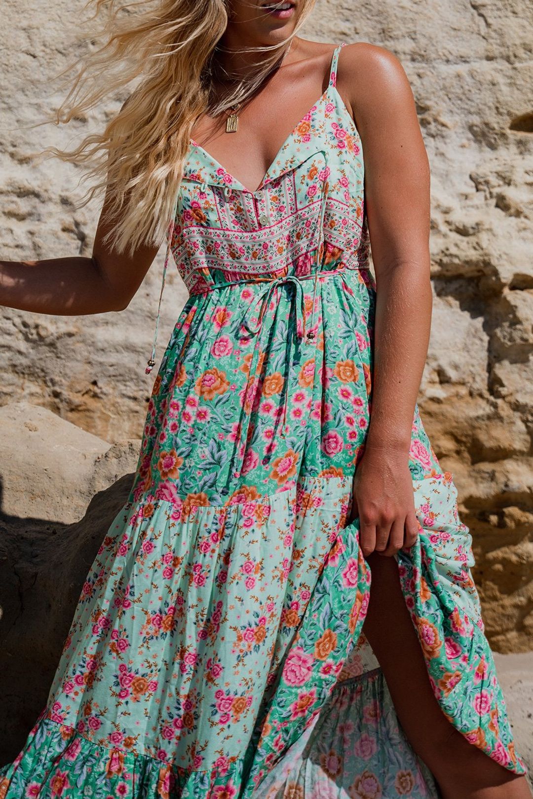 turquoise flowy floral maxi dress