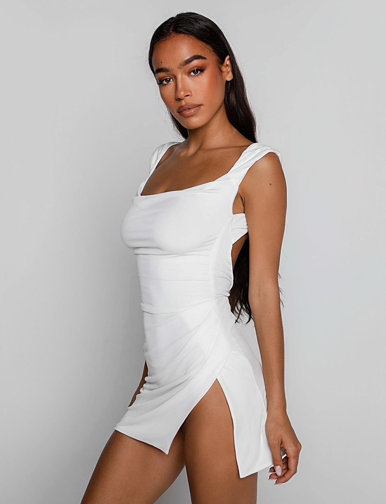white side split dress
