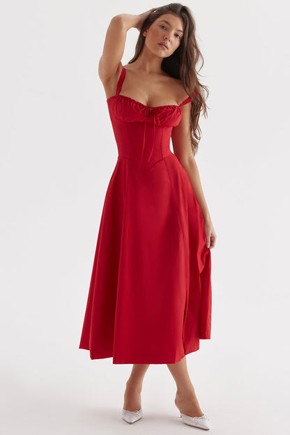 red summer midi dress