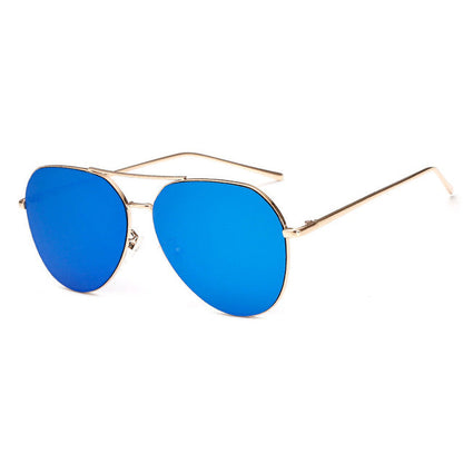 Briella Mirrored Aviator Sunglasses-Blue Lens / Gold Frame