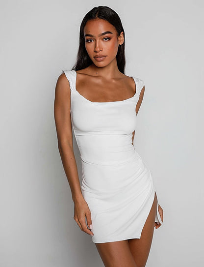 white slit mini dress