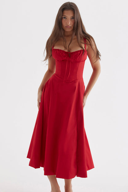 red casual summer midi dress