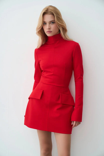 red long sleeve mini dress