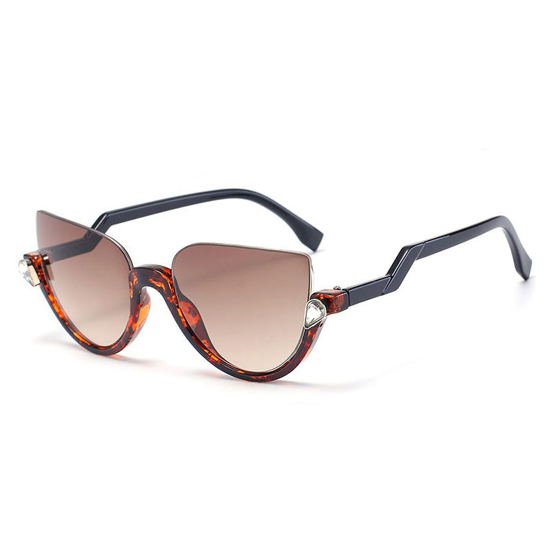 Hanna Half Frame Sunglasses-Red Lens / Leopard Frame