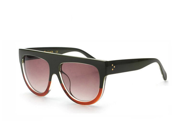 Amaro Flat Top Gradient Sunglasses-Brown Lens / Blackish Green Brown Frame