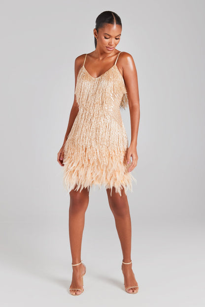 champagne feather dress