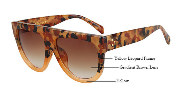Amaro Flat Top Gradient Sunglasses-Brown Lens / Yellow Leopard Frame