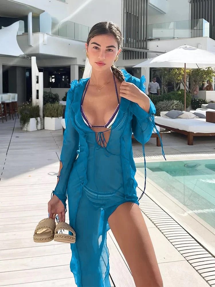 blue swimsuit cover up