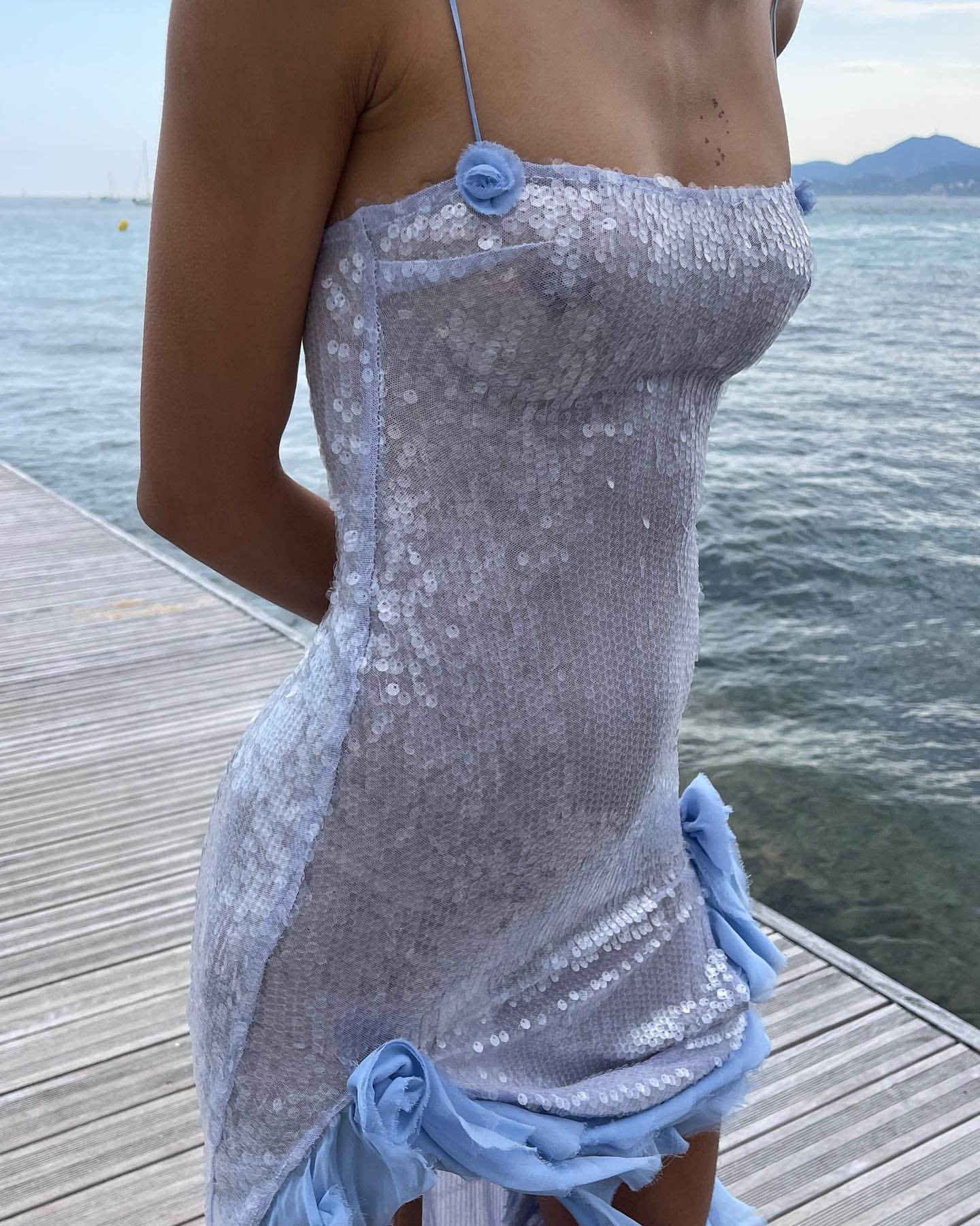 light blue sequin maxi dress