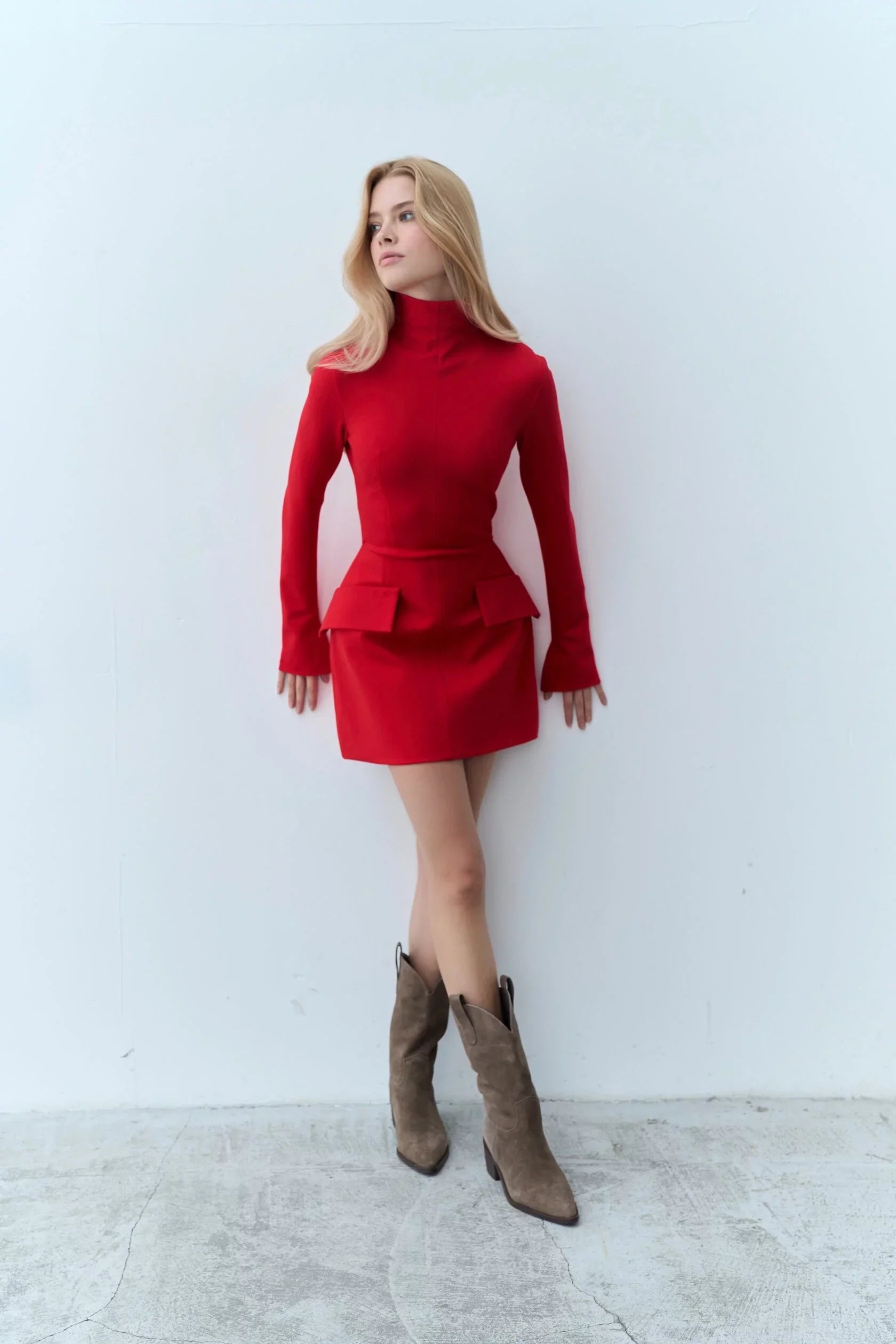 red winter dress