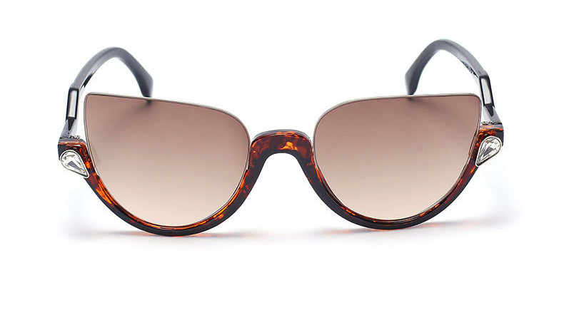 Hanna Half Frame Sunglasses-Red Lens / Leopard Frame