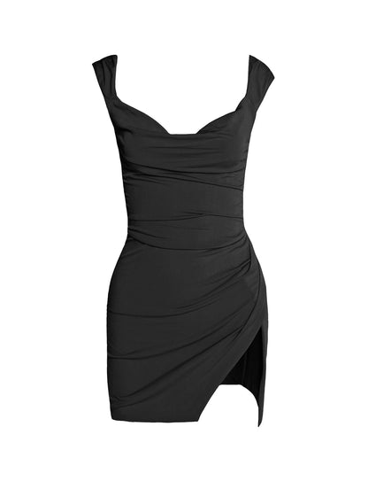 black side split dress