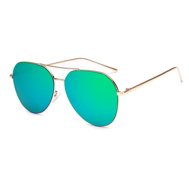 Briella Mirrored Aviator Sunglasses-Green Lens / Gold Frame