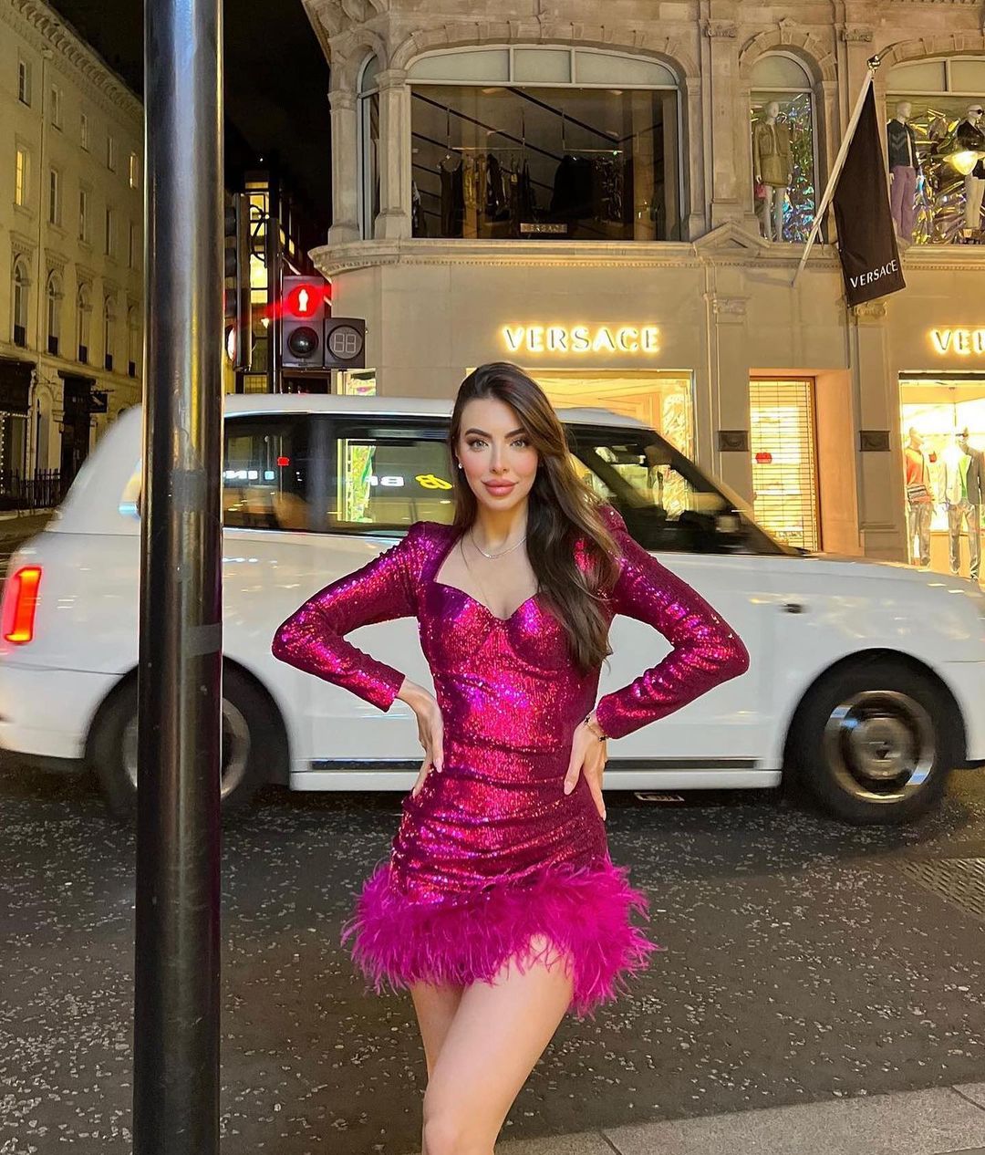 sequin hot pink dress