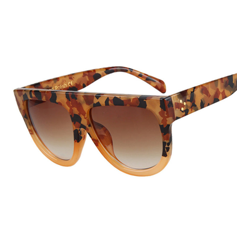 Amaro Flat Top Gradient Sunglasses-Brown Lens / Yellow Leopard Frame