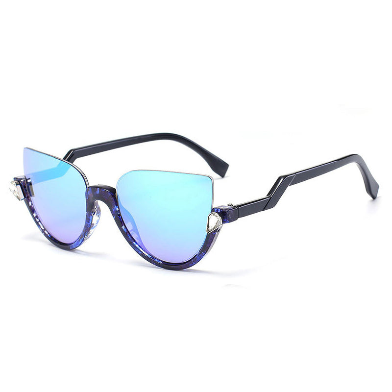 Hanna Half Frame Sunglasses-Sky Blue Lens / Leopard Frame