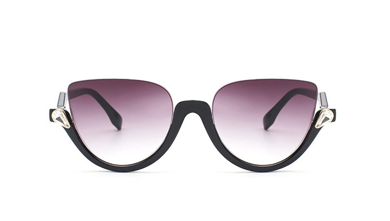 Hanna Half Frame Sunglasses-Purple Lens / Black Frame