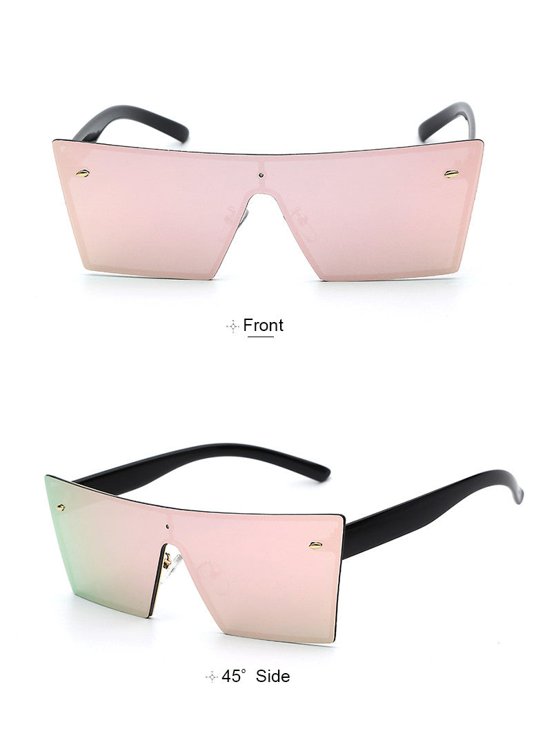 Lilya Rectangular Sunglasses-Pink Lens / Black Frame