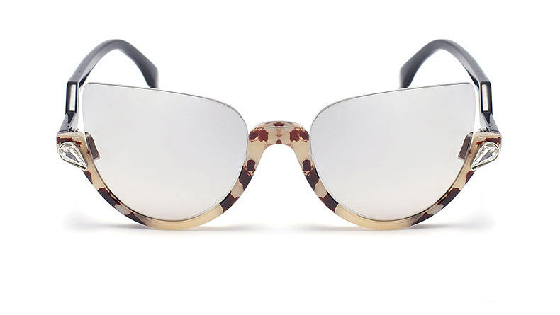 Hanna Half Frame Sunglasses-Silver Lens / Leopard Frame