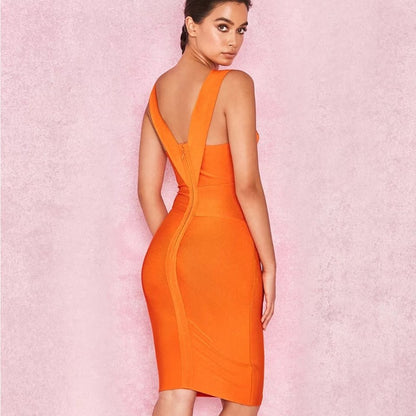 orange bandage midi dress
