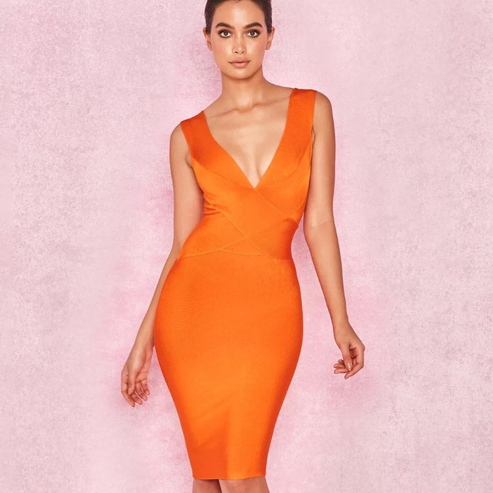 orange plunge dress