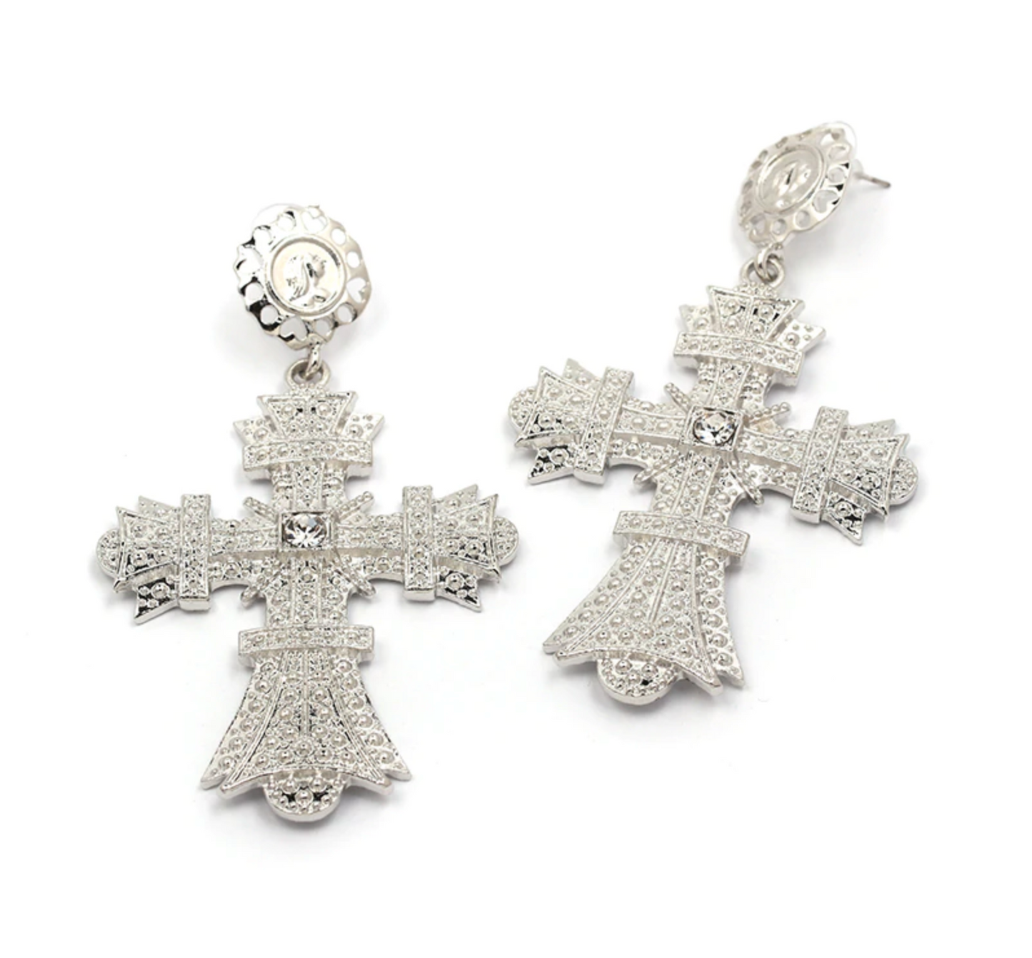 silver dangling cross earrings