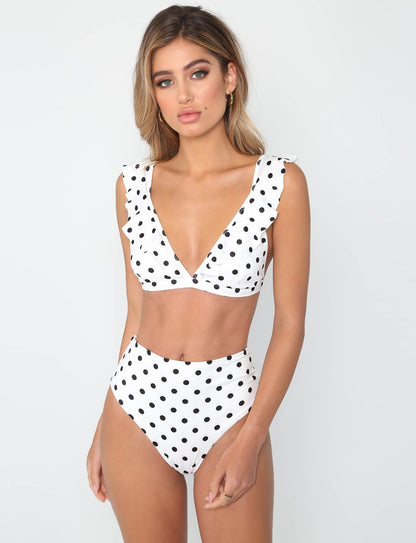 white high waisted polka dot bikini