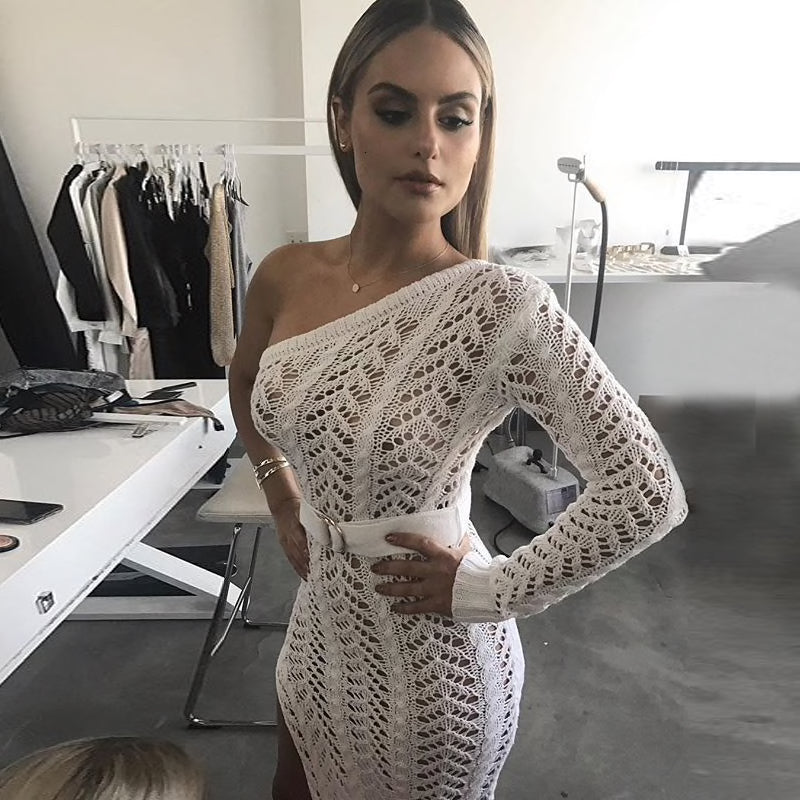 one shoulder knit dress