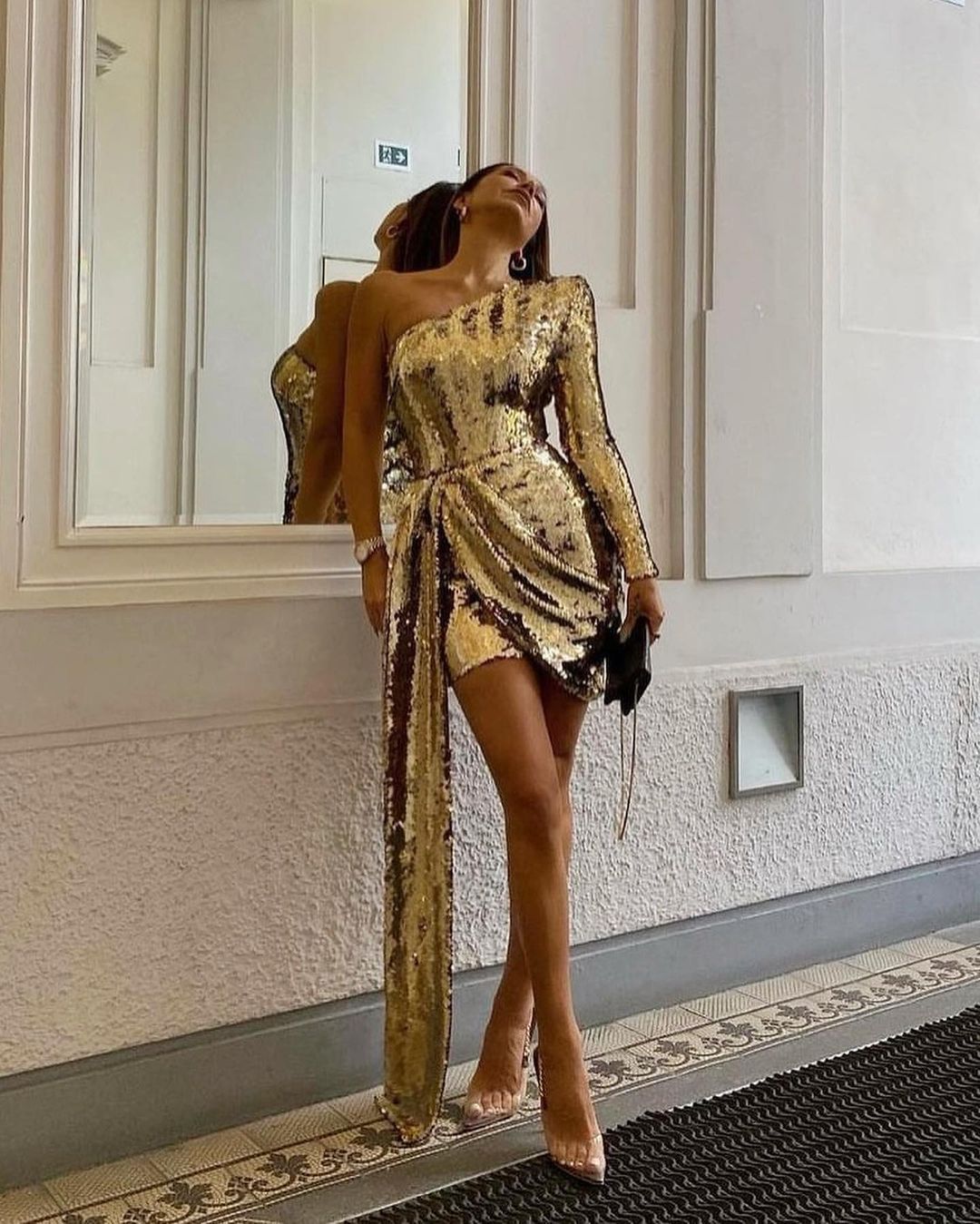 One Sleeve Gold Sequin Dress - Beachside Bunny